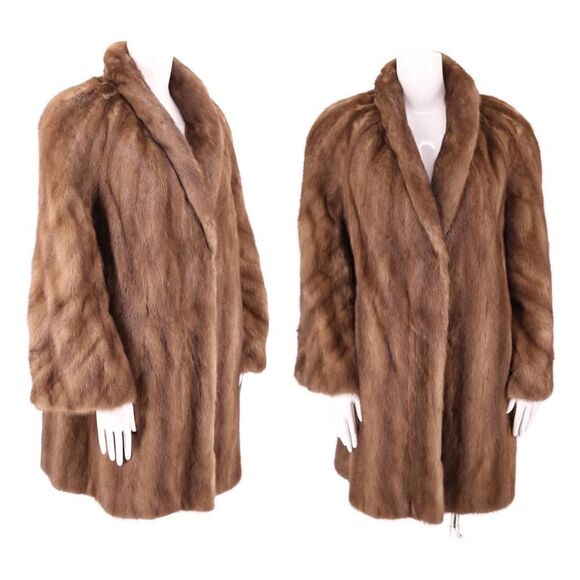 vintage 70s 80s smoky brown chevron mink fur coat M/L - Picture 1 of 9
